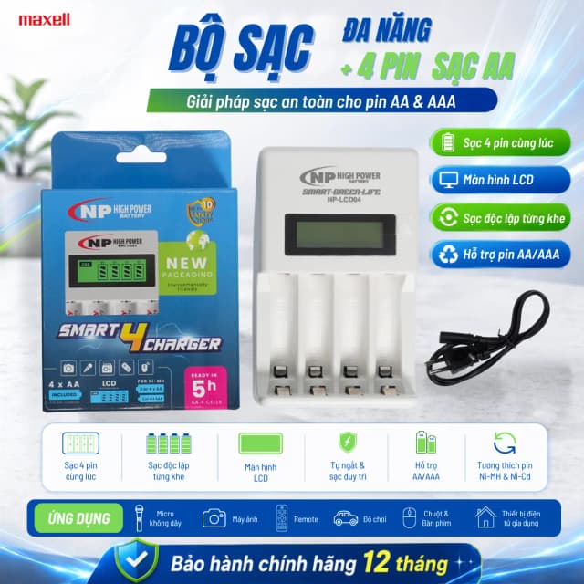Bộ sạc đa năng + 4 pin sạc AA (NP-LCD004-4V)